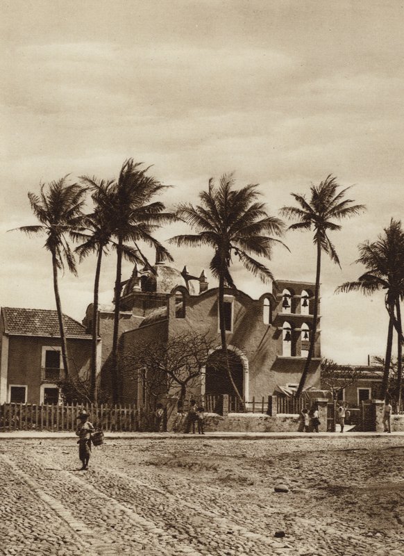 México: Vera Cruz, Igreja com campanário (fotografia a preto e branco) de Hugo Brehme