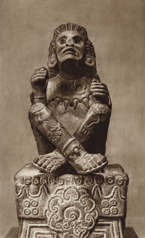 México: Xochipilli com máscara, Museu Nacional (fotografia a preto e branco) de Hugo Brehme