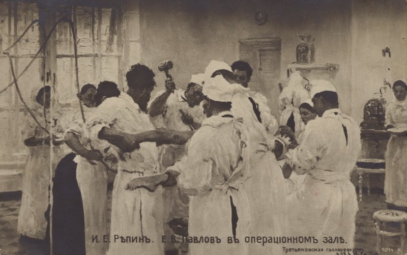O Cirurgião E Pavlov no Teatro Operacional, 1888 de Ilya Efimovich after Repin