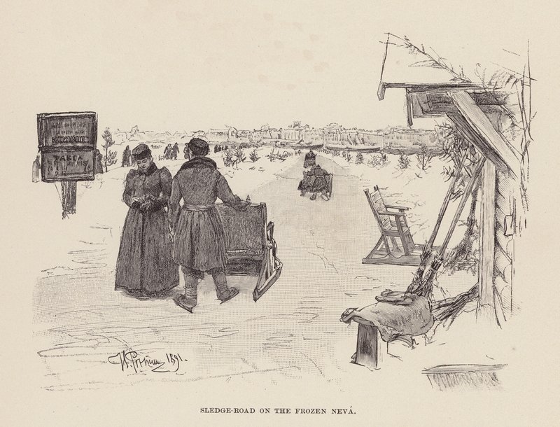 Estrada de marretas no Fronzen Neva (gravura) de Ilya Efimovich (after) Repin