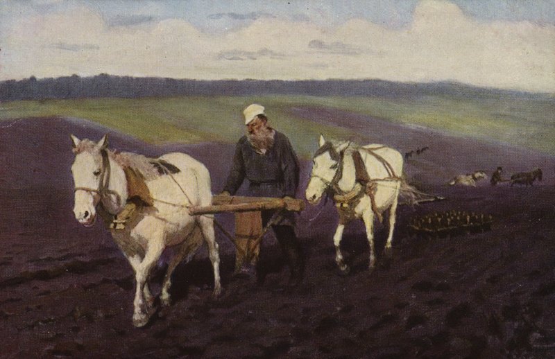 Escritor russo Leo Tolstoy arando nos campos, c1887 de Ilya Efimovich Repin