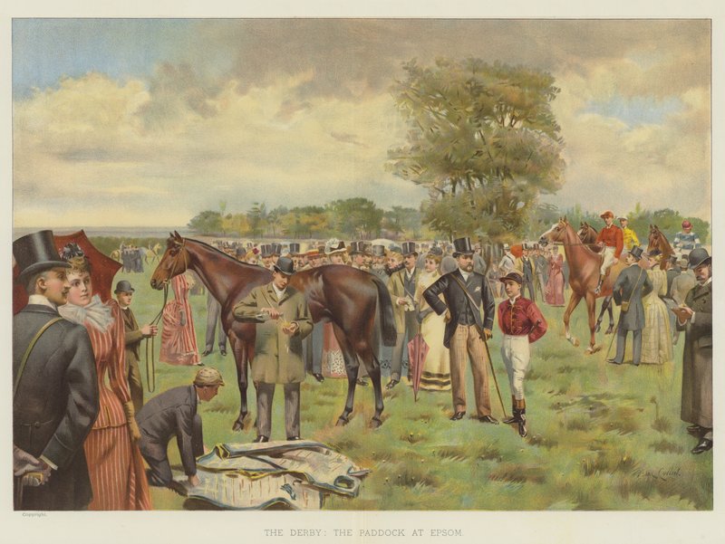 O Derby, o Paddock no Epsom (chromolitho) de Isaac J. Cullin