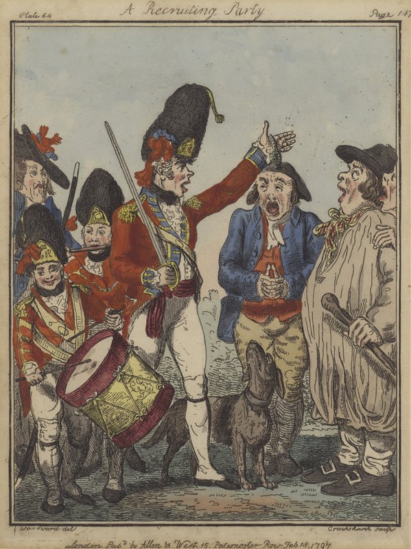 Uma Parte Recrutadora, 1797 (gravura colorida) de Isaac Robert Cruikshank