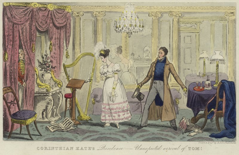 Residência do Corinthian Kate - chegada inesperada de Tom! de Isaac Robert Cruikshank