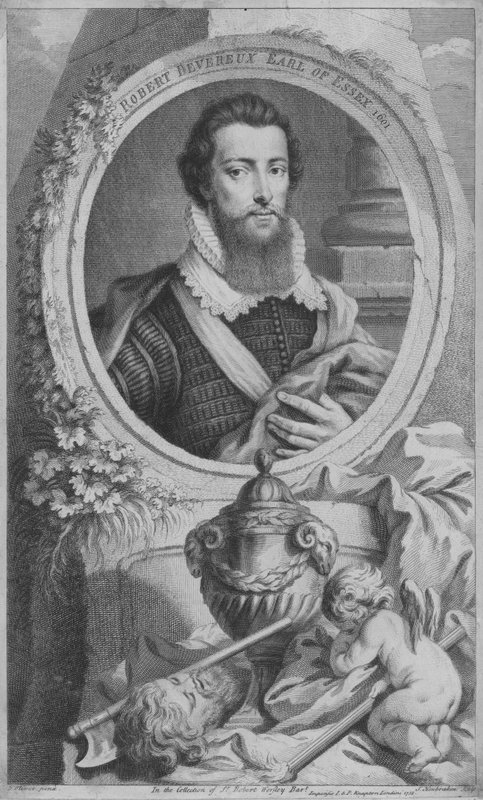 Robert Devereux, 2º Conde de Essex, soldado inglês e favorito da Rainha Elizabeth I (gravura) de Isaac (after) Oliver