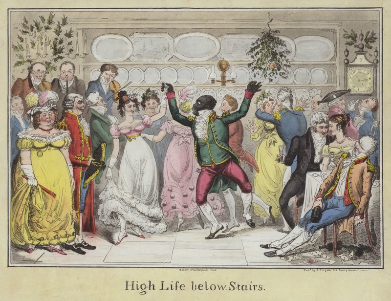 High Life abaixo de escadas (gravura colorida) de Isaac Robert Cruikshank