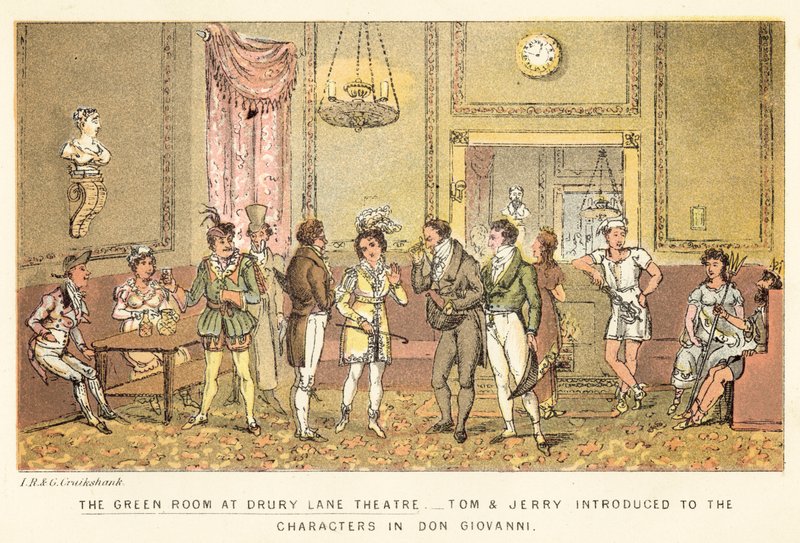 O quarto verde no teatro Drury Lane de Isaac, Robert and George Cruikshank