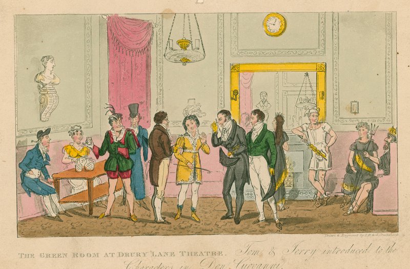 O quarto verde no teatro Drury Lane, em Londres de Isaac, Robert and George Cruikshank