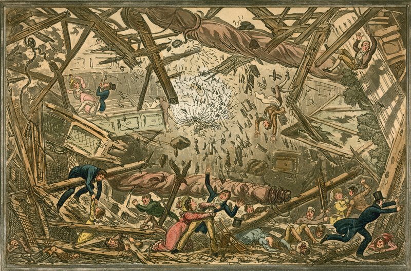 A queda do New Brunswick Theatre, 28 de fevereiro de 1828 de Isaac, Robert and George Cruikshank