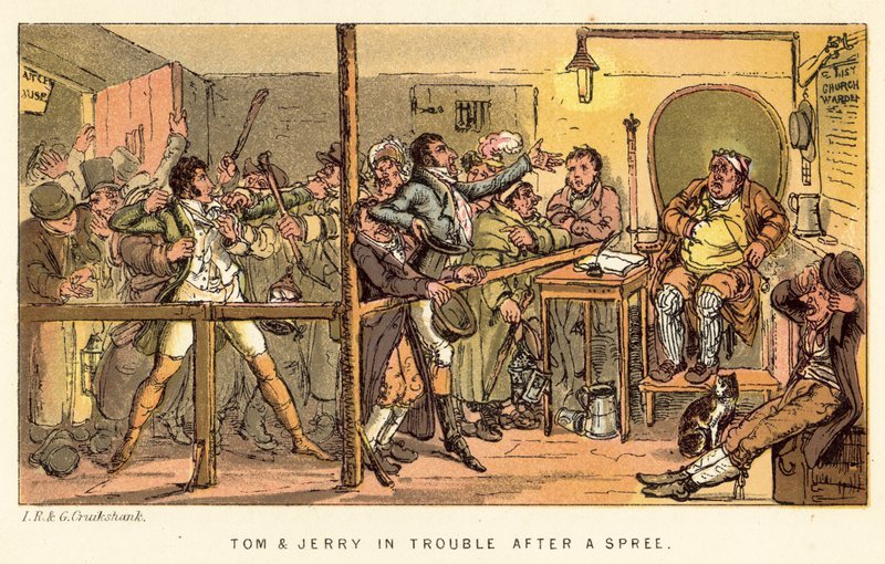 Tom e Jerry em apuros depois de uma farra de Isaac, Robert and George Cruikshank