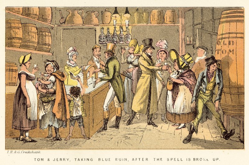 Tom e Jerry, levando a ruína azul, depois que o feitiço é quebrado de Isaac, Robert and George Cruikshank