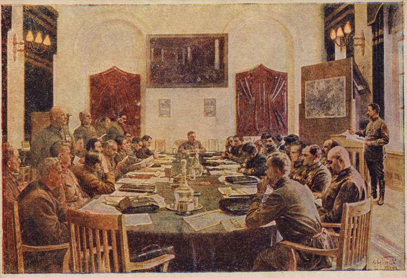 Reunião do Conselho Militar Revolucionário, Rússia Soviética. c1925-1934 de Isaak Israilevich Brodsky