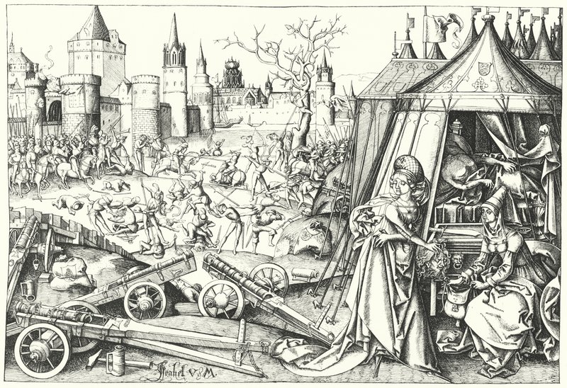 A decapitação do general assírio Holofernes pela israelita Judith de Betúlia, do poema Judith (gravura) de Israhel van the Elder Meckenem