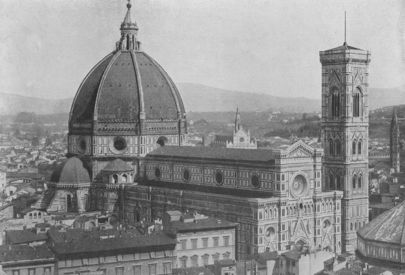 Florença, A Vista Panorâmica da Catedral da Cúpula de San Lorenzo (foto a p/b) de Italian Photographer