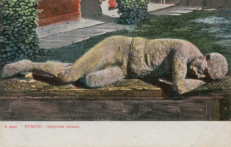 Ser humano congelado no museu em Pompeii. Postal enviado em 1913. de Italian Photographer