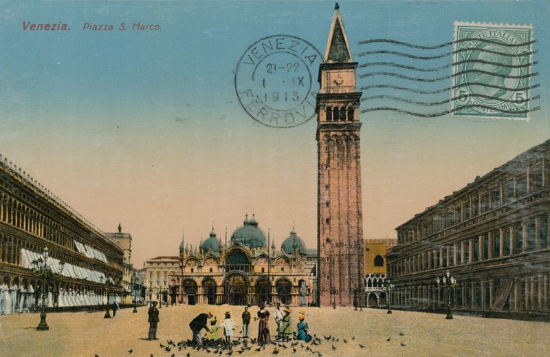 Veneza - Praça de São Marcos. Postal enviado em 1913. de Italian Photographer
