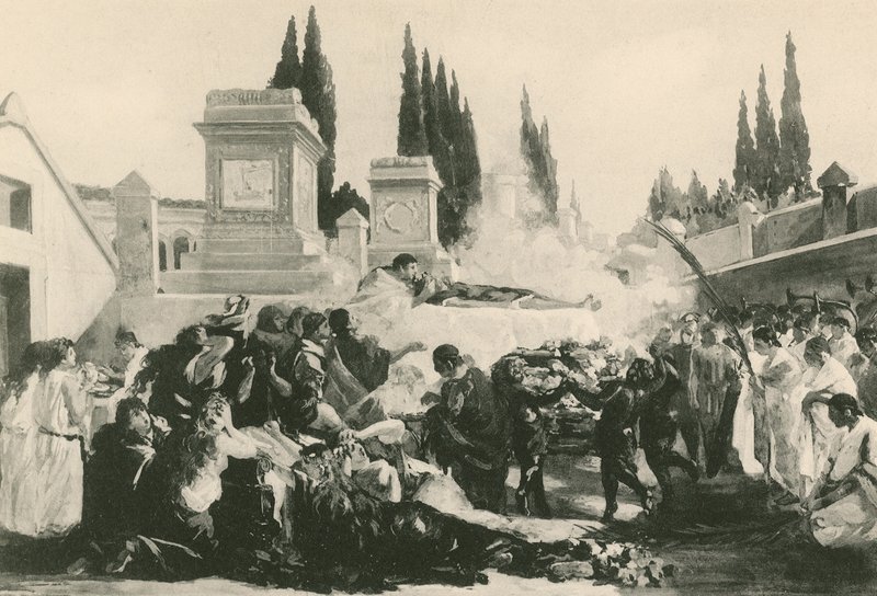 Um funeral no Ustrinum (gravura) de Italian School