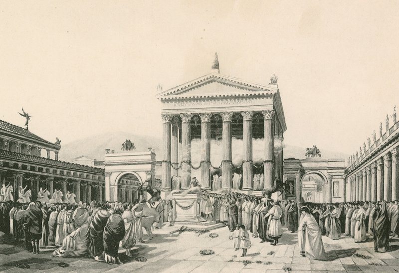 Um sacrifício para Jove no Fórum Civil (gravura) de Italian School