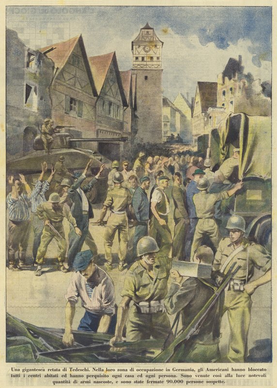Um gigantesco raid de alemães (litografia a cores) de Italian School