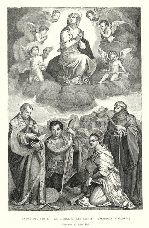 André del Sarte, A Virgem e os Santos, Madona in Gloria, Coleção Pitti Palace (gravura) de Italian School
