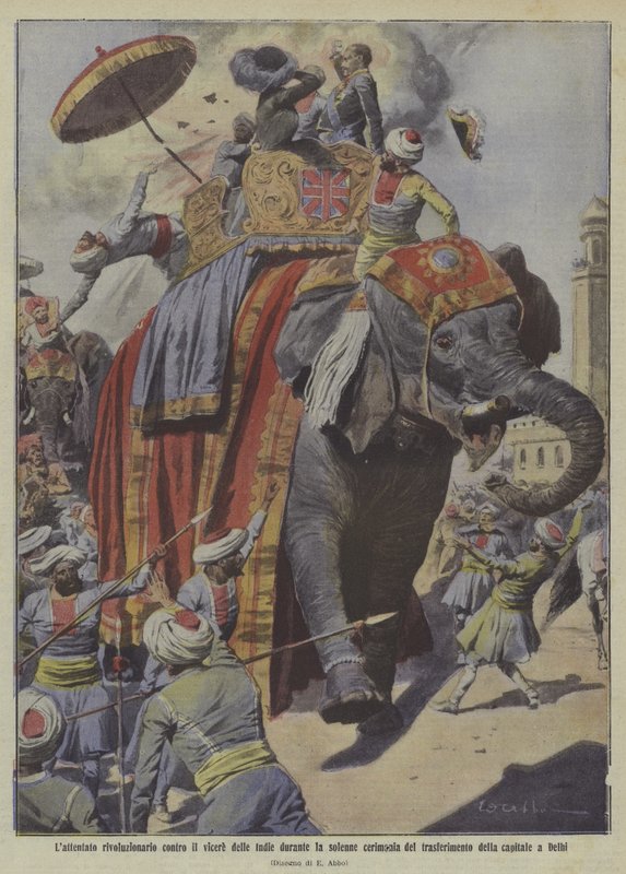 Tentativa de assassinato de Lord Hardinge, vice-rei da Índia (litografia a cores) de Italian School