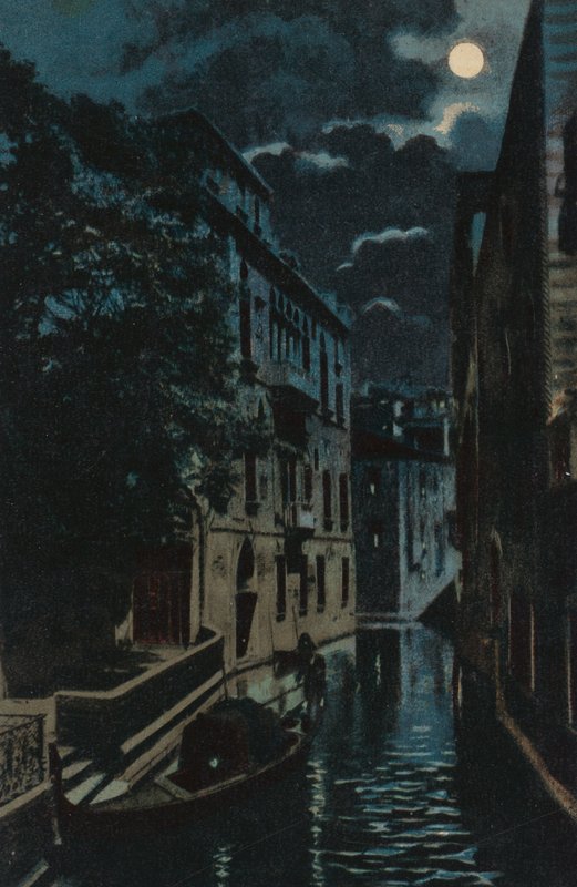 Canal traseiro, Veneza (litografia a cores) de Italian School