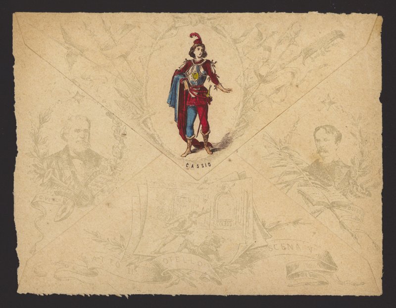 Cássio, da ópera Otello de Giuseppe Verdi, baseada na peça de William Shakespeare (lito colorido) de Italian School