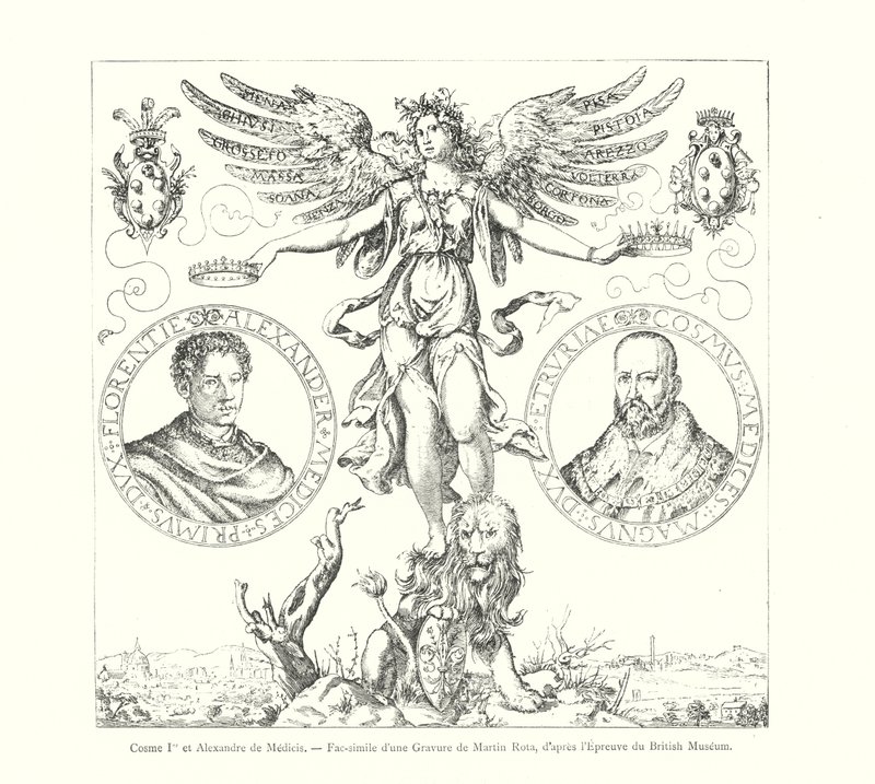 Cosmo I e Alexander of Medici, Facsimile of an Engraving by Martin Rota, após o British Museum Proof (gravura) de Italian School