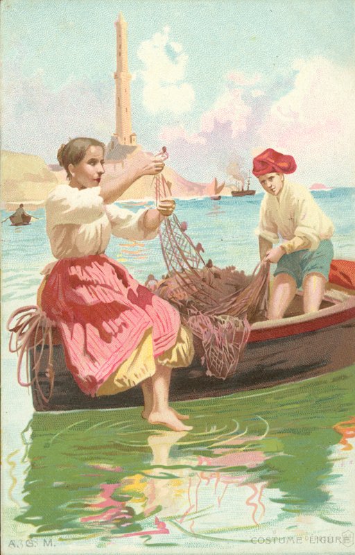 Traje Ligure (cromolitho) de Italian School