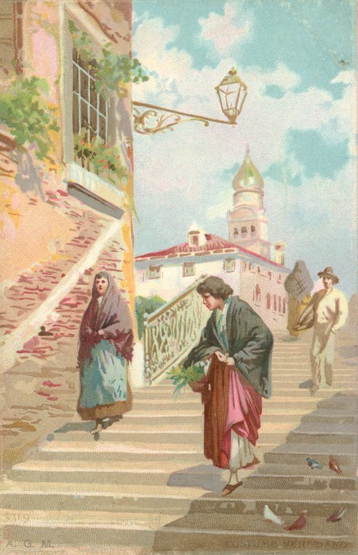 Traje veneziano (cromolitho) de Italian School