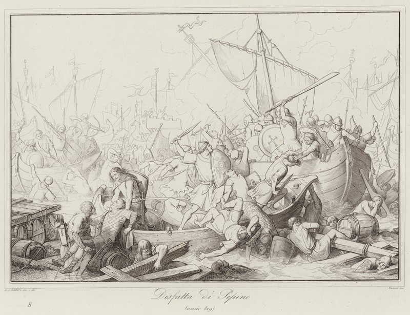 Derrota de Pippin, 809 (gravura) de Italian School