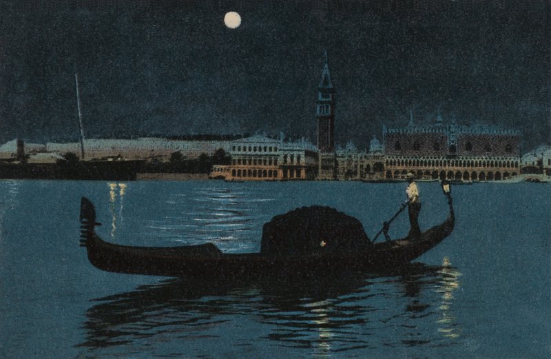 Palácio Ducal e Campanário (litografia a cores) de Italian School