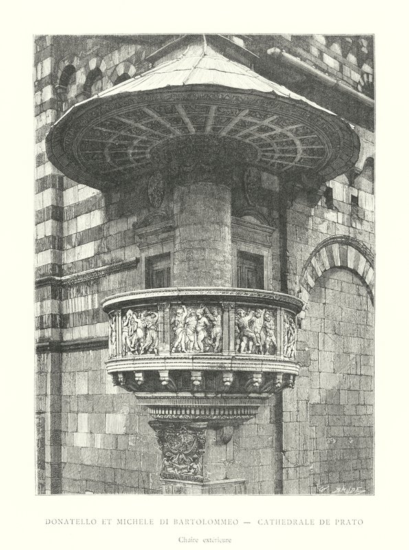 Donatello et Michele di Bartolommeo, Cathedrale de Prato, Chaire exterieure (gravura) de Italian School
