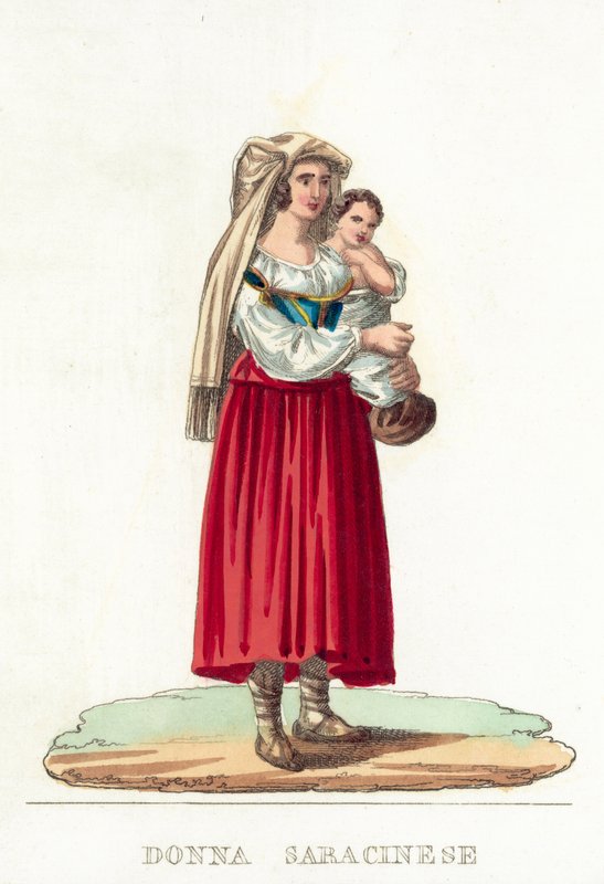 Donna Saracinese (gravura colorida) de Italian School