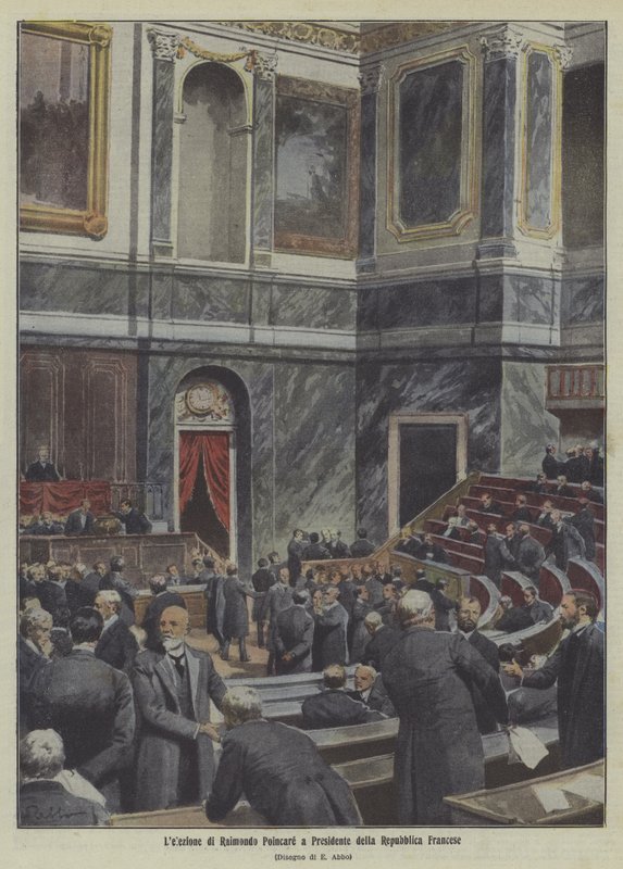 Eleição de Raymond Poincare como Presidente da França (litografia a cores) de Italian School