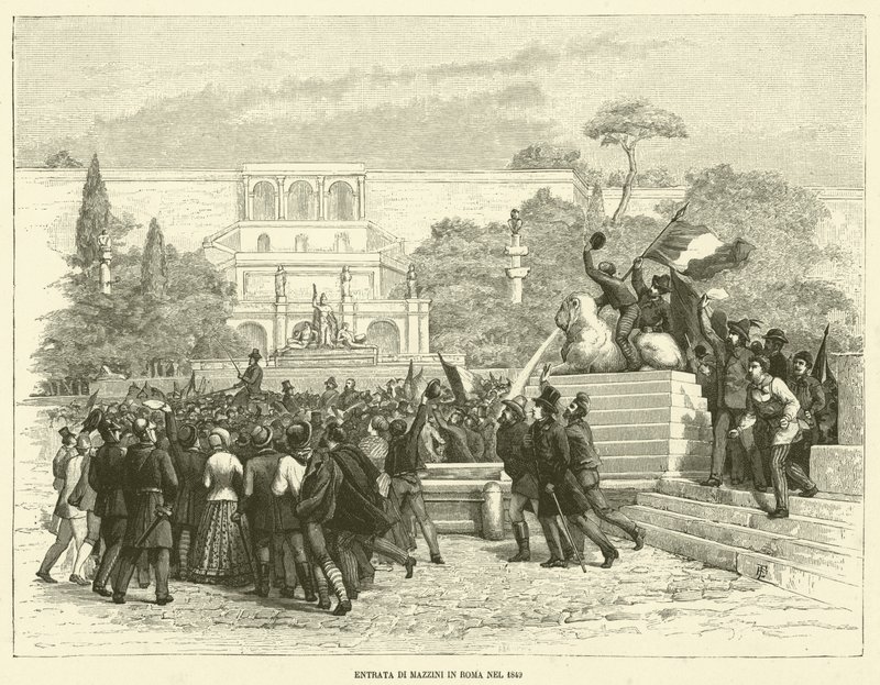 A entrada de Mazzini em Roma em 1849 (gravura) de Italian School