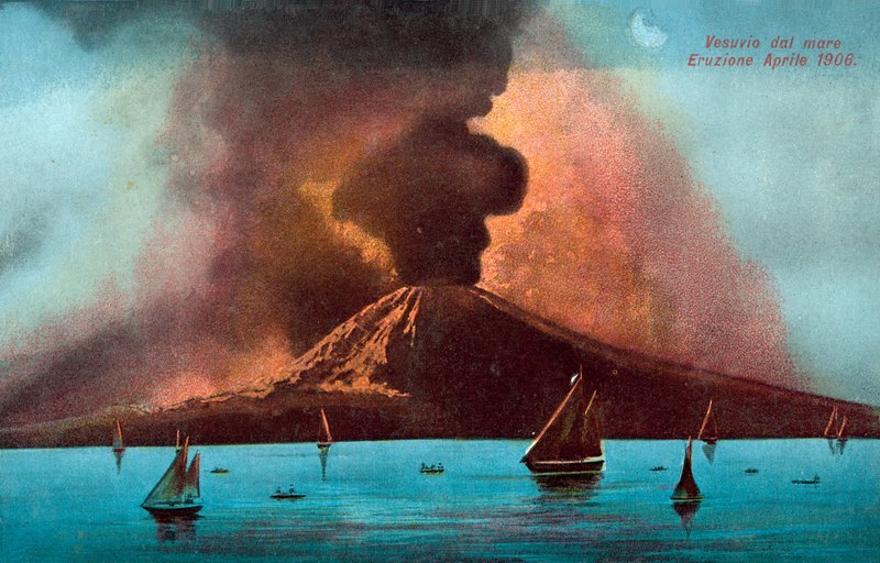 Erupção do Vesúvio, abril de 1906 (litografia a cores) de Italian School