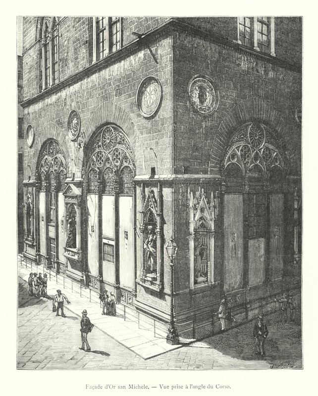 Fachada dourada de San Michele, vista da esquina do Corso (gravura) de Italian School