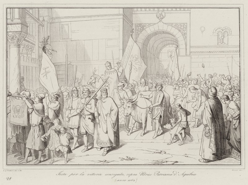 Celebração pela vitória alcançada, acima de Ulrico Patriarca de Aquileia de Italian School
