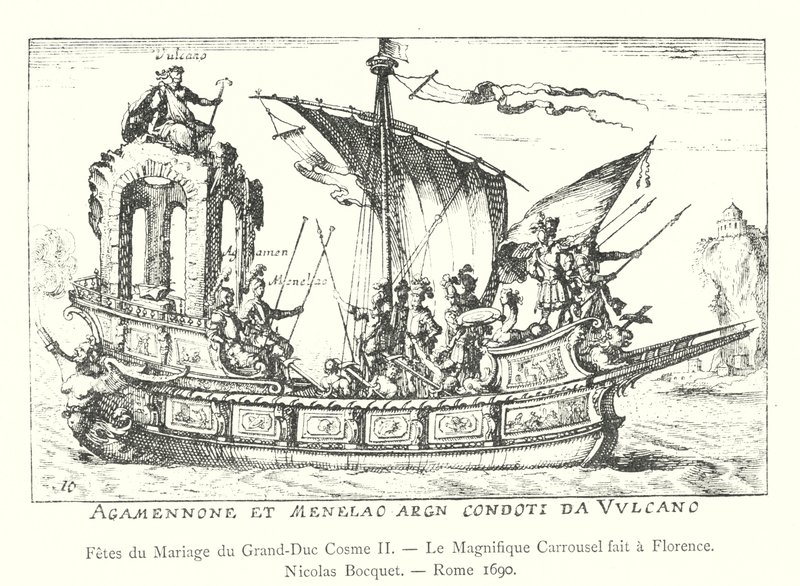 Fetes du Mariage du Grand-Duc Cosme II, Le Magnifique Carrousel fait a Florence, Nicolas Bocquet, Roma 1690 (gravura) de Italian School