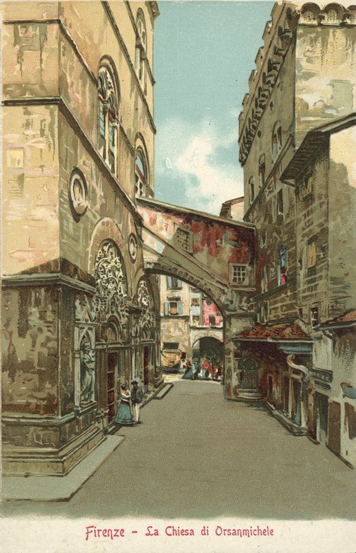 Florença, Itália, Igreja de Orsanmichele (litografia a cores) de Italian School