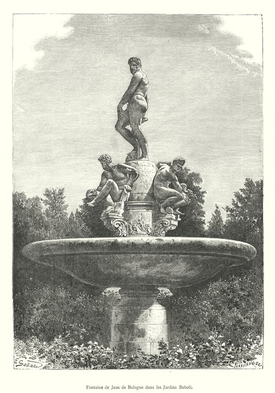 Fonte de João de Bolonha nos Jardins Boboli (gravura) de Italian School