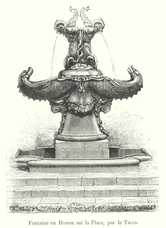 Fonte de Bronze na praça, por Tacca (gravura) de Italian School