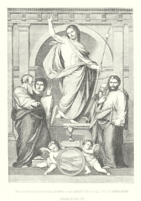 Fratolommeo della Porta, Cristo e os Quatro Evangelistas, Coleção Pitti Palace (gravura) de Italian School