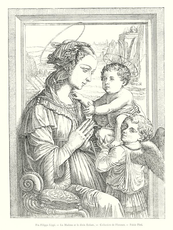 Fra Filippo Lippi, A Madonna e a Criança Divina, Colecção Florença, Palácio Pitti (gravura) de Italian School
