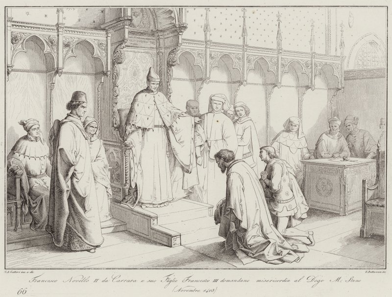 Francesco Novello II da Carrara e seu Filho Francesco III pedem misericórdia ao Doge Michele Steno de Italian School