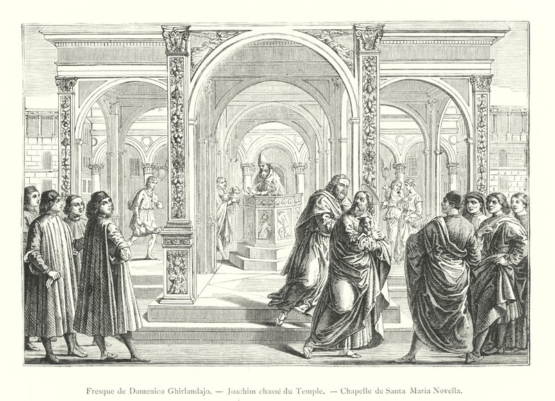 Fresco por Domenico Ghirlandajo, Joachim caçado do Templo, Capela de Santa Maria Novella (gravura) de Italian School