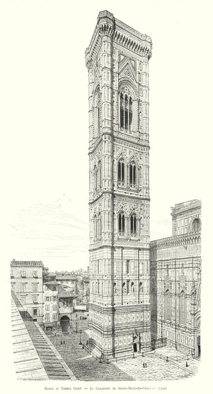 Giotto e Taddeo Gaddi, O Campanário de Santa Maria dei Fiori (gravura) de Italian School