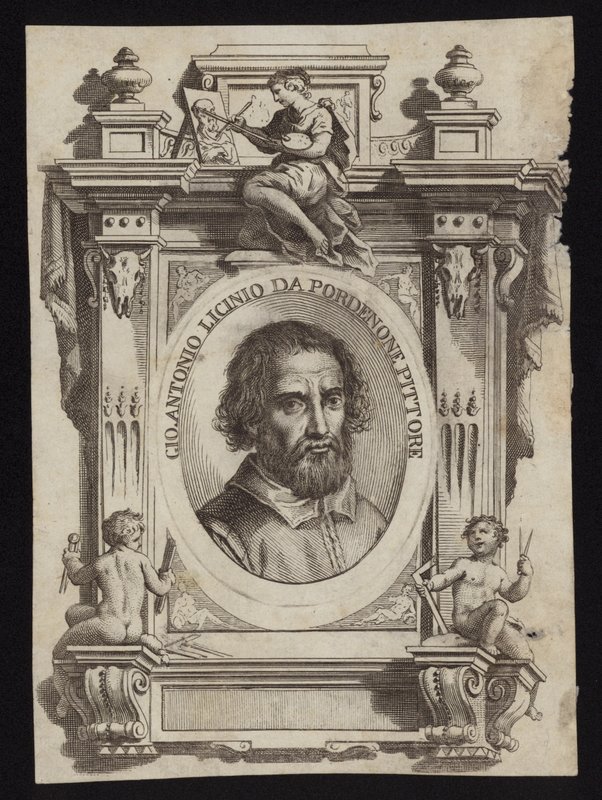 Giovanni Antonio de Sacchis, também conhecido como Il Pordenone e Giovanni Antonio Licinio. Gravura por Giorgio Vasari de Italian School