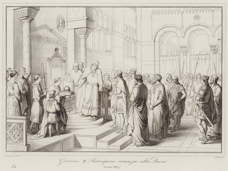 João II Partecipazio renuncia ao Ducado, 887 (gravura) de Italian School